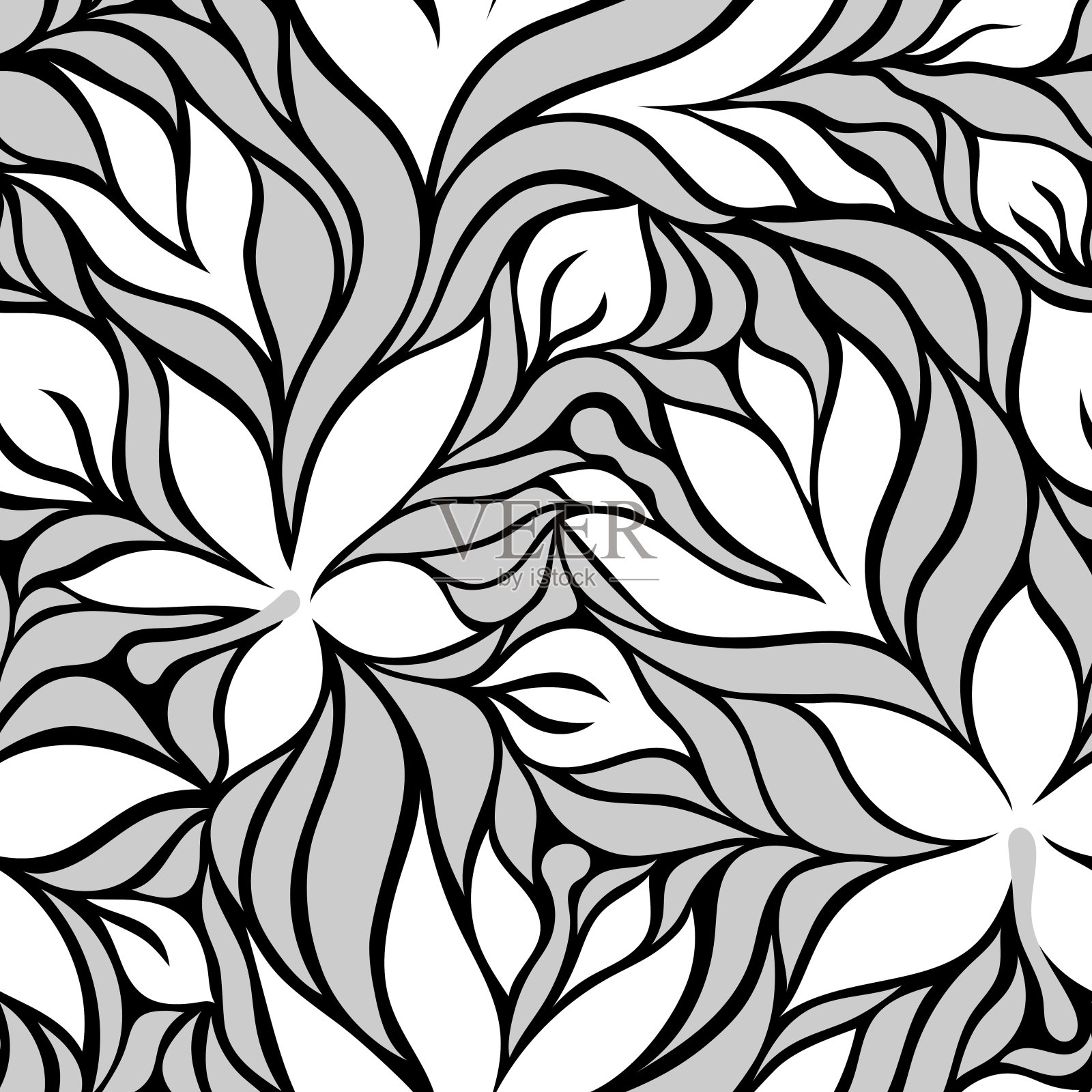 黑色无缝矢量背景与白色芙蓉花插画图片素材