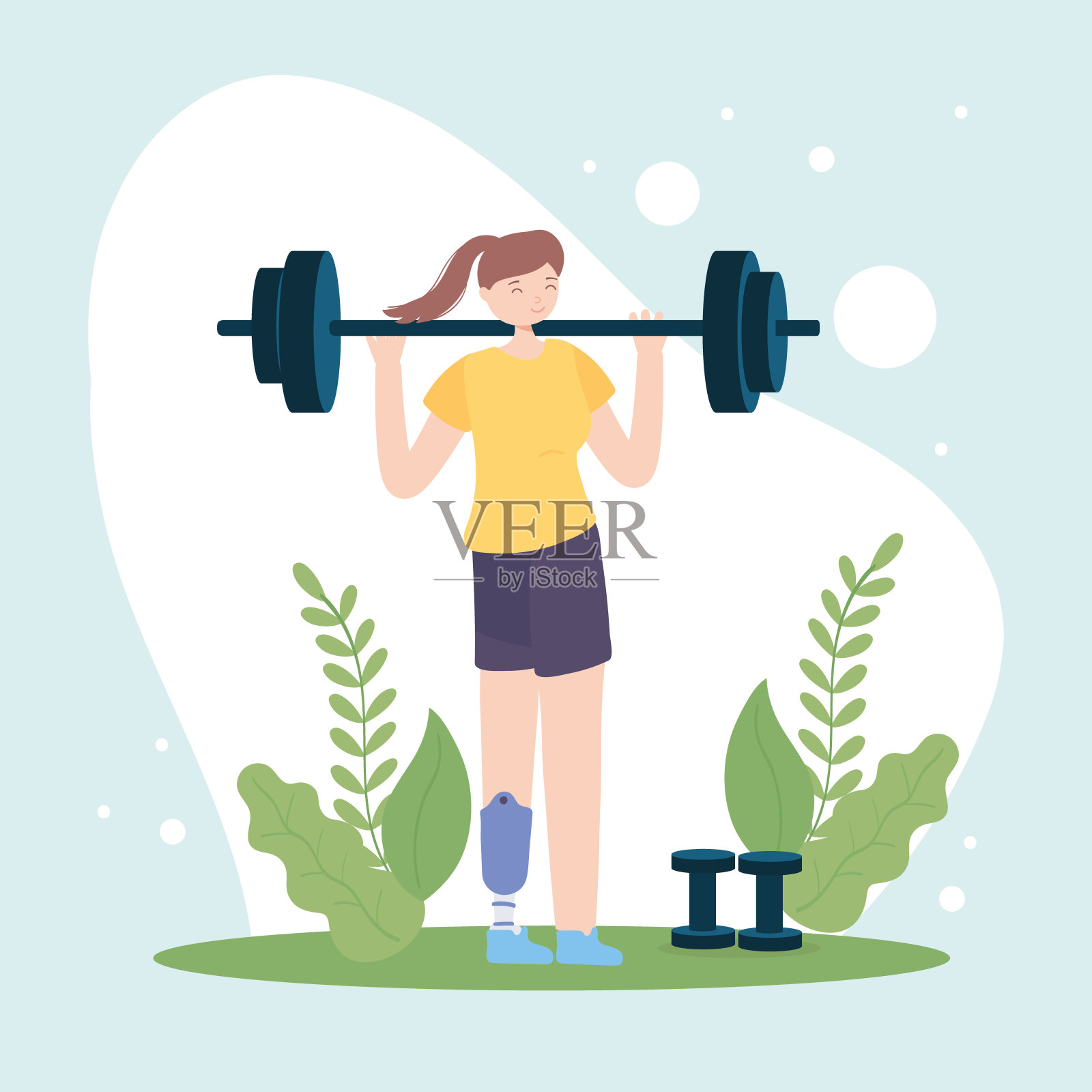 残疾女孩举杠铃插画图片素材