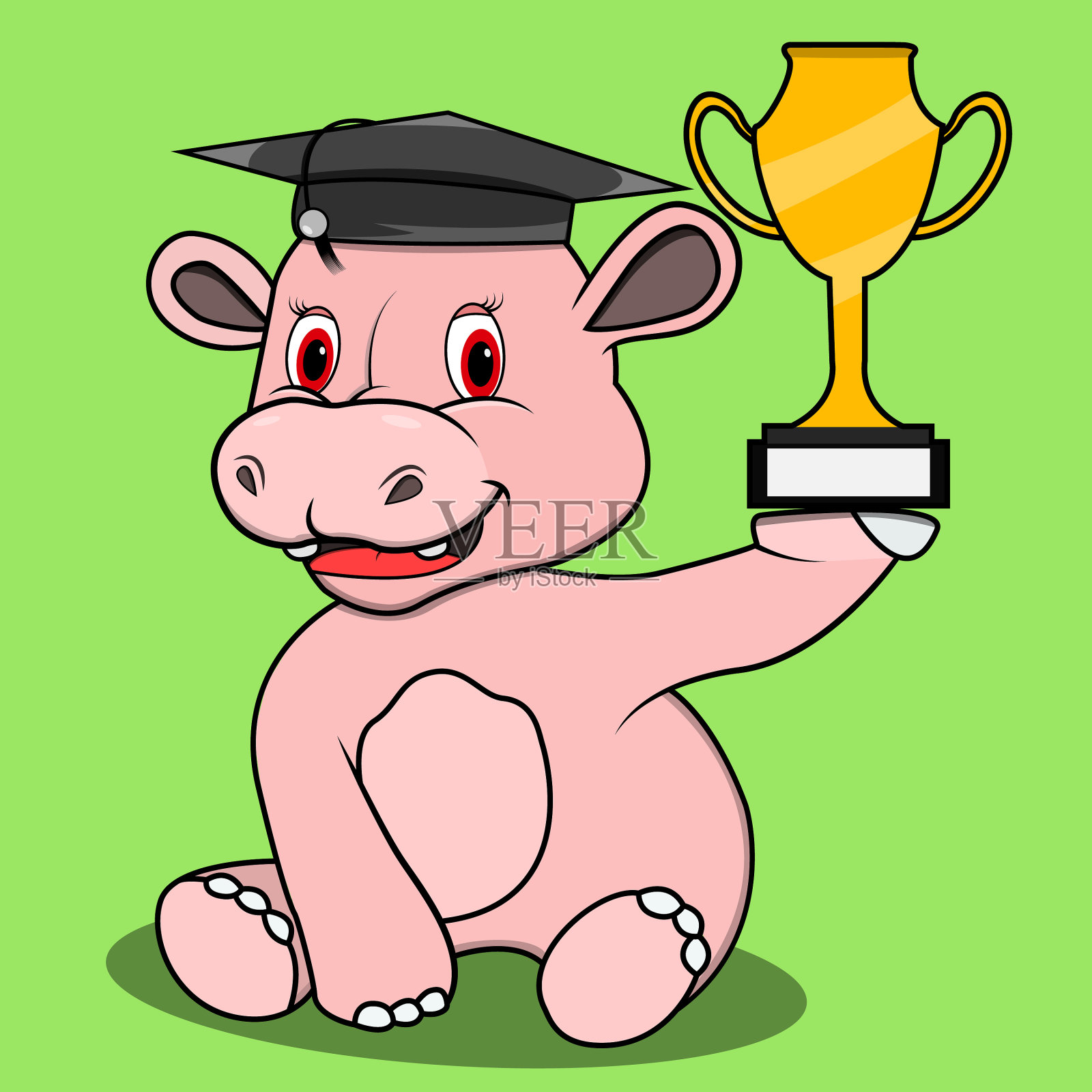 性格河马用帽子毕业而带来插画图片素材