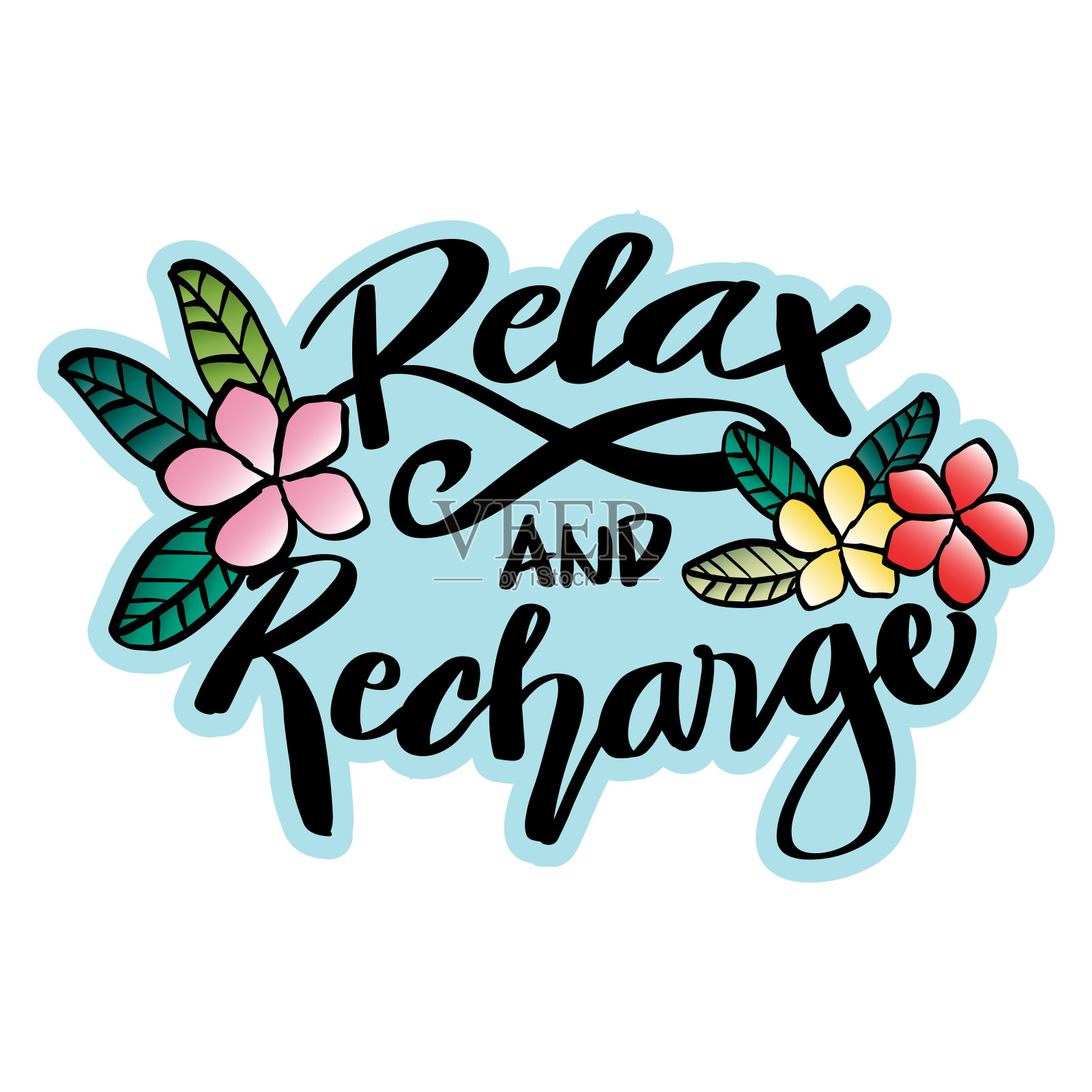 放松和充电手印与鸡蛋花。励志名言。插画图片素材