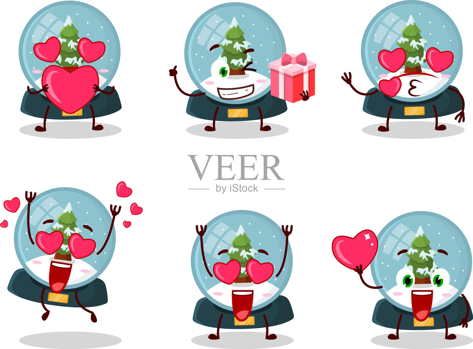 雪球与树卡通人物爱插画图片素材