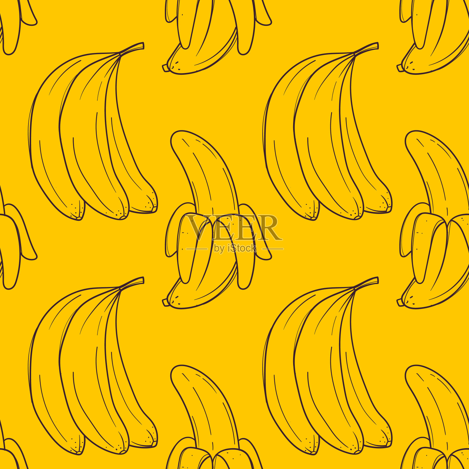 手绘黄色无缝图案与香蕉插画图片素材