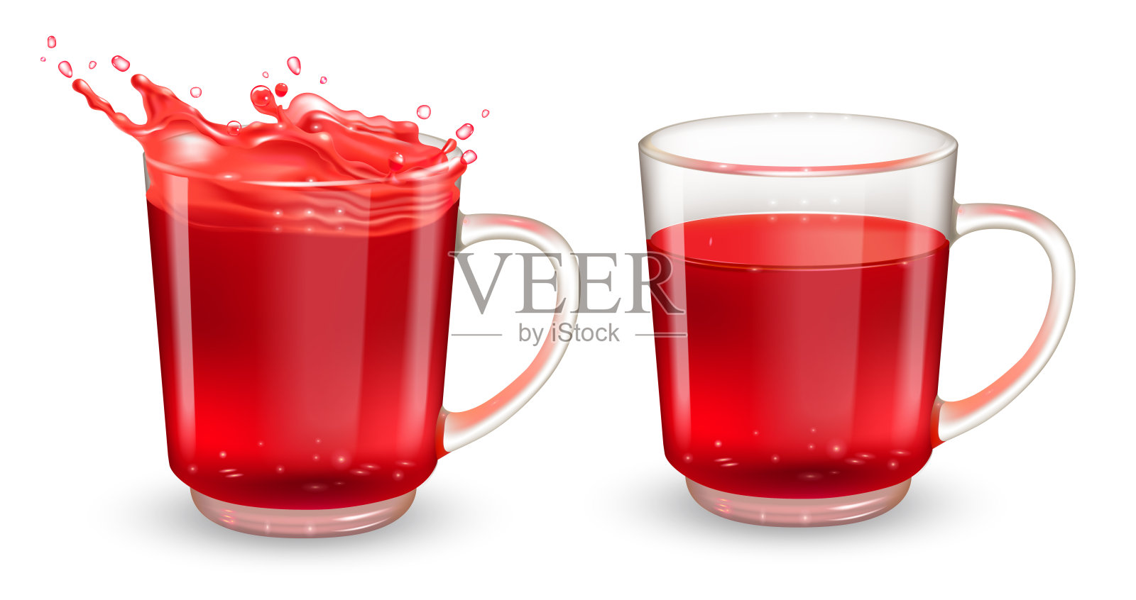 套茶透明杯与红色芙蓉茶。向量现实的设计元素。插画图片素材