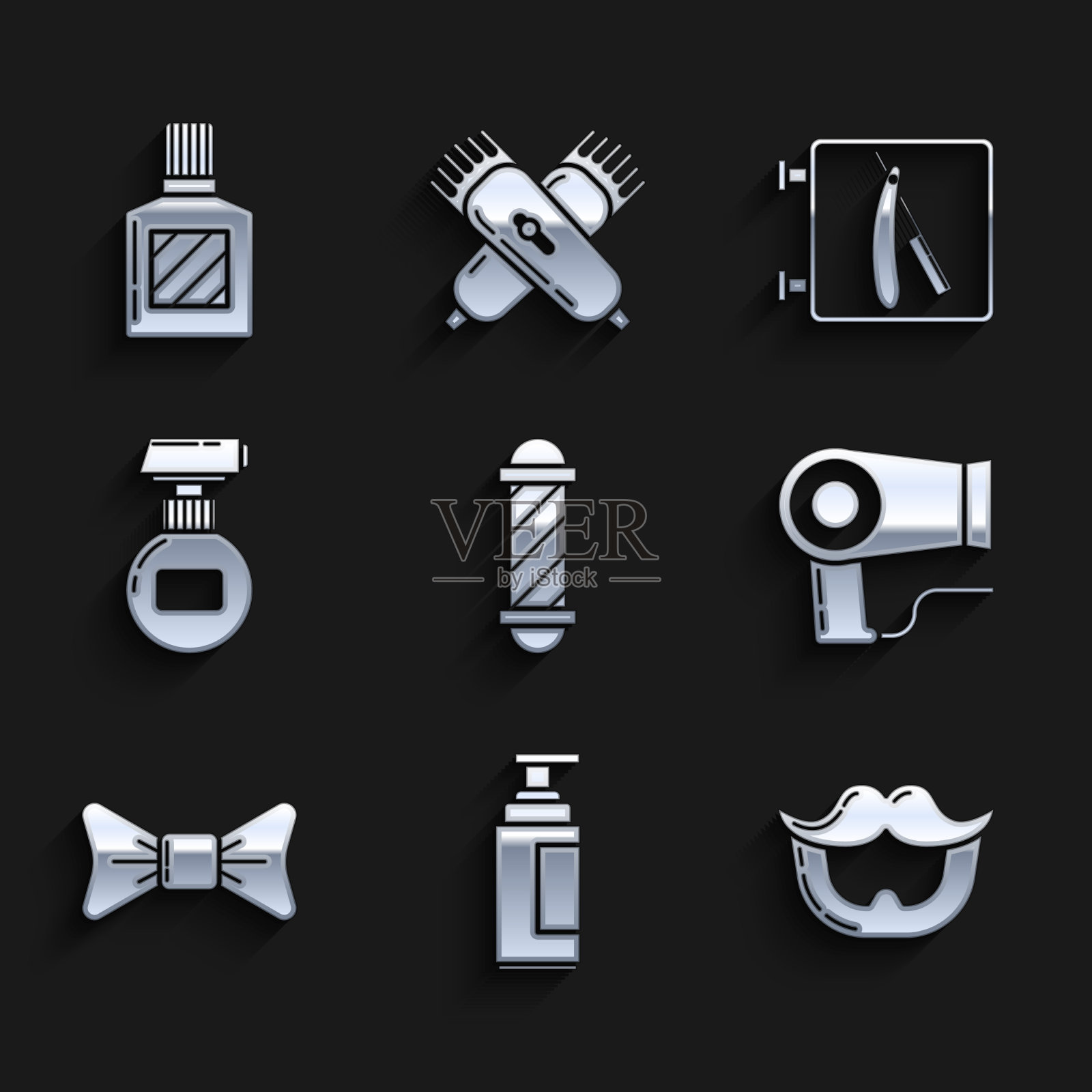 设置经典理发店电线杆霜或乳液图标素材