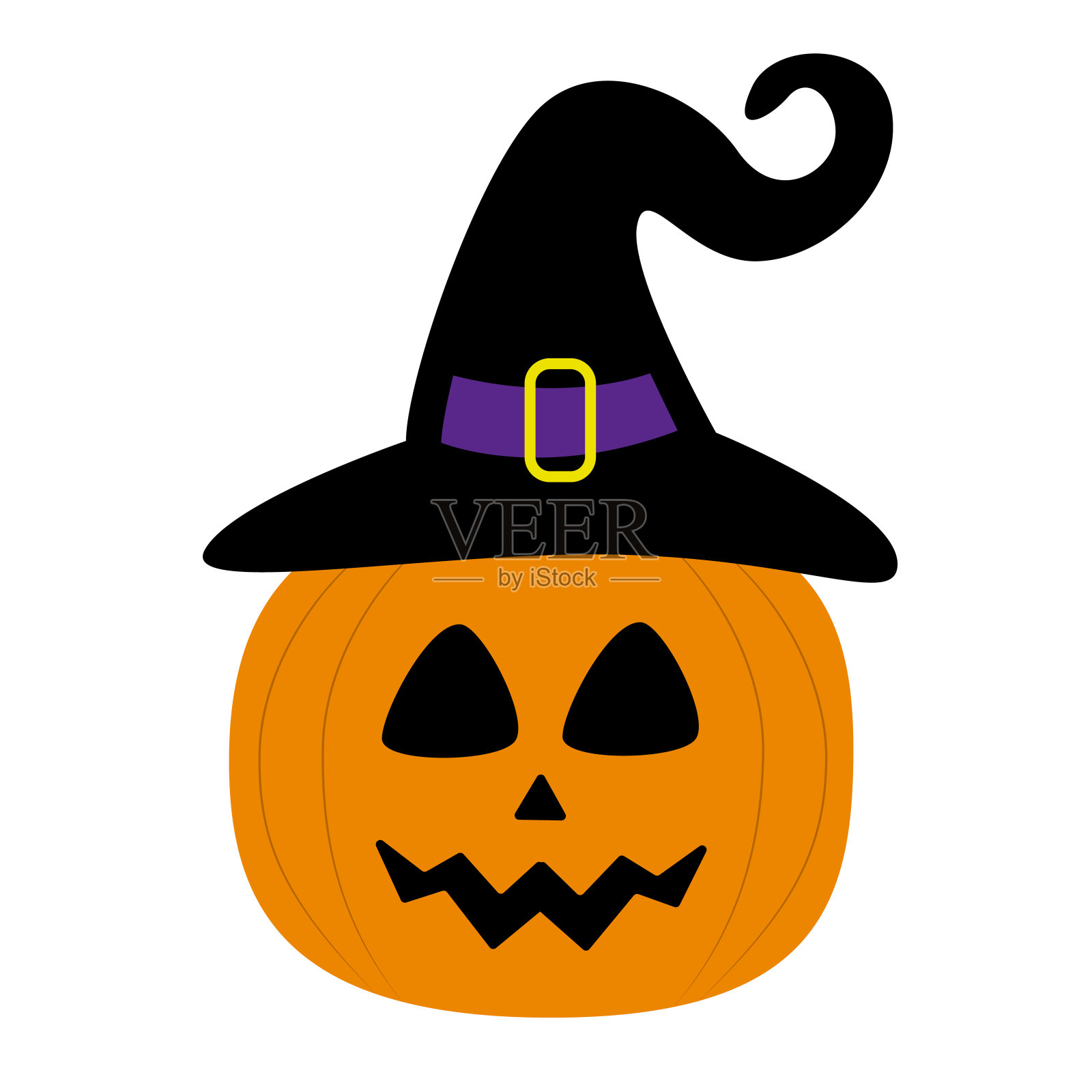 戴着女巫帽的万圣节南瓜。插画图片素材