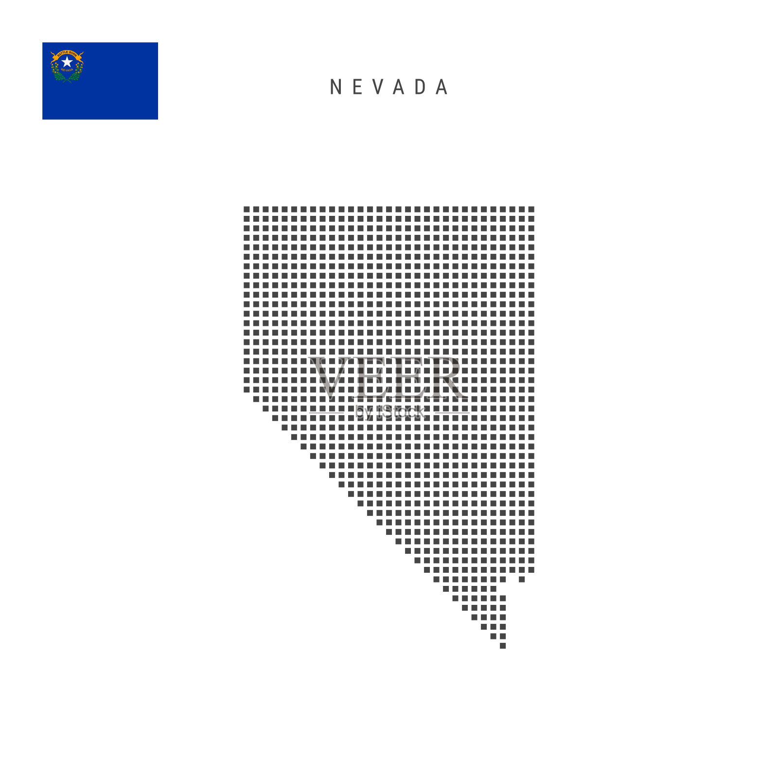 内华达的正方形点图案地图。带标志的点像素地图。矢量图插画图片素材