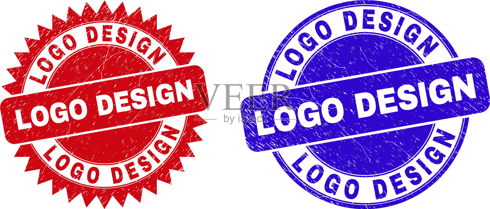 标志设计圆形和玫瑰形邮票印章插画图片素材