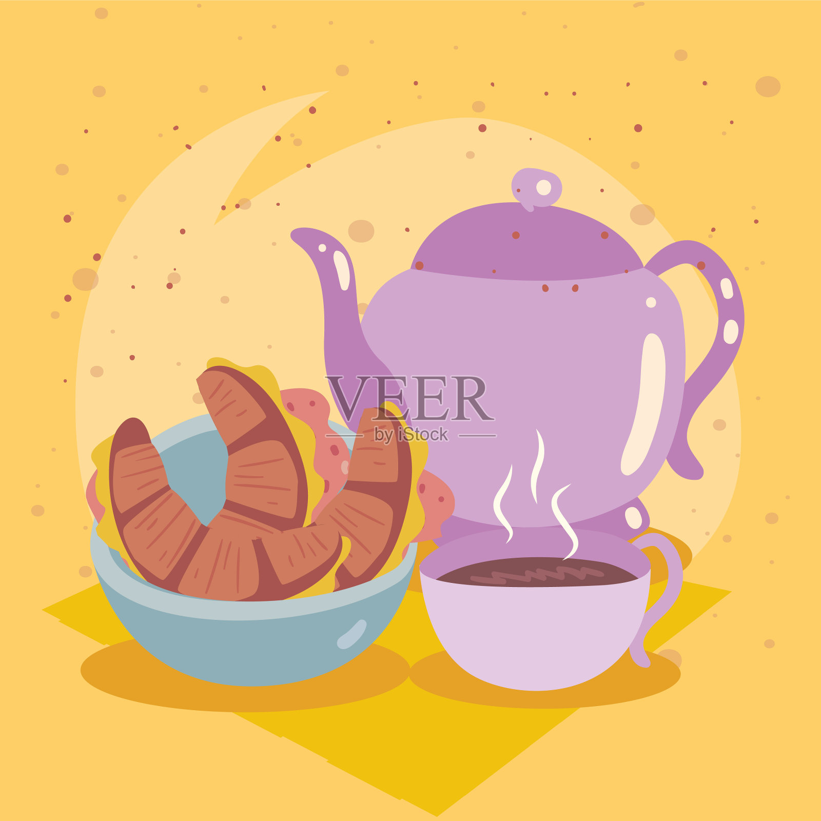 羊角面包和咖啡插画图片素材