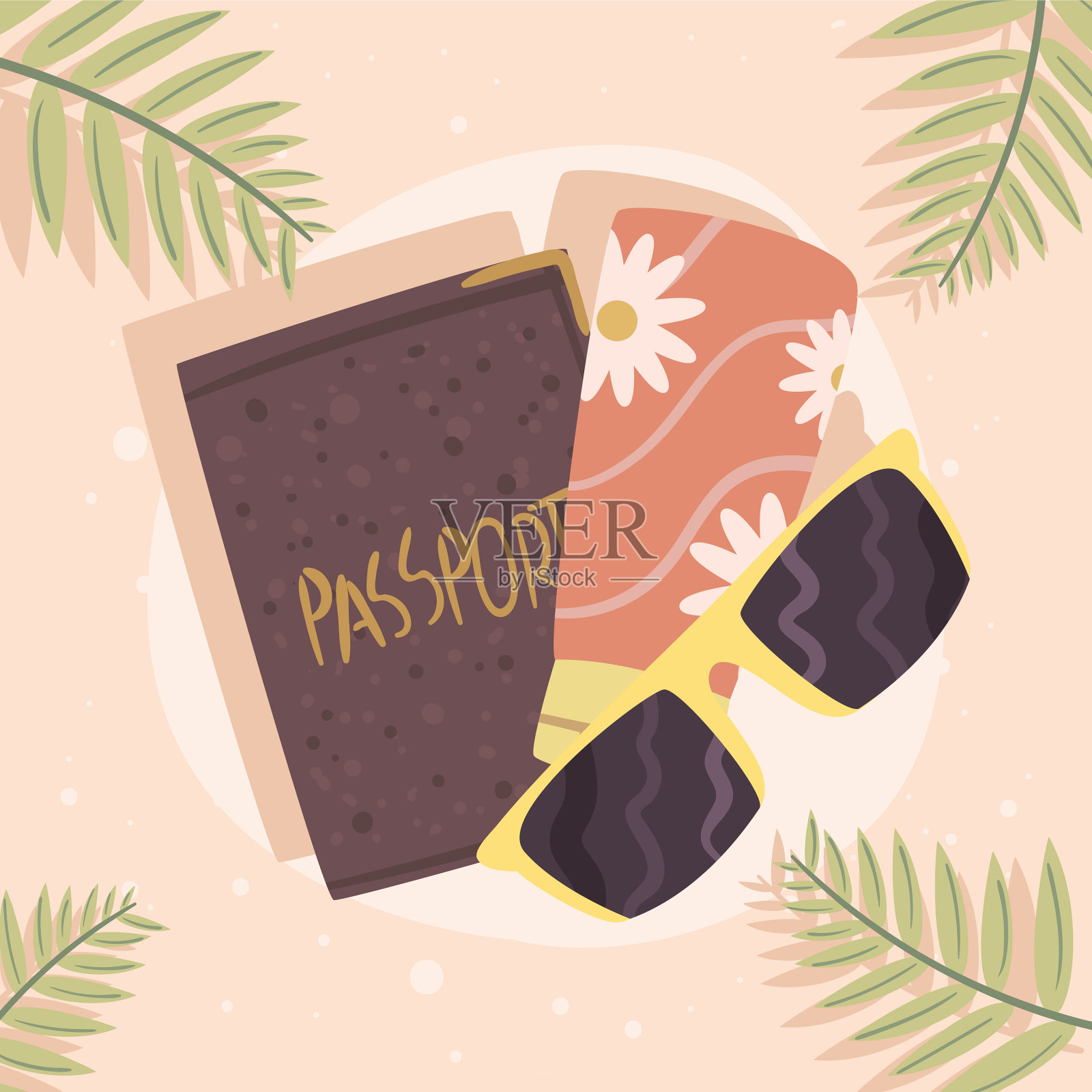 护照和太阳镜插画图片素材