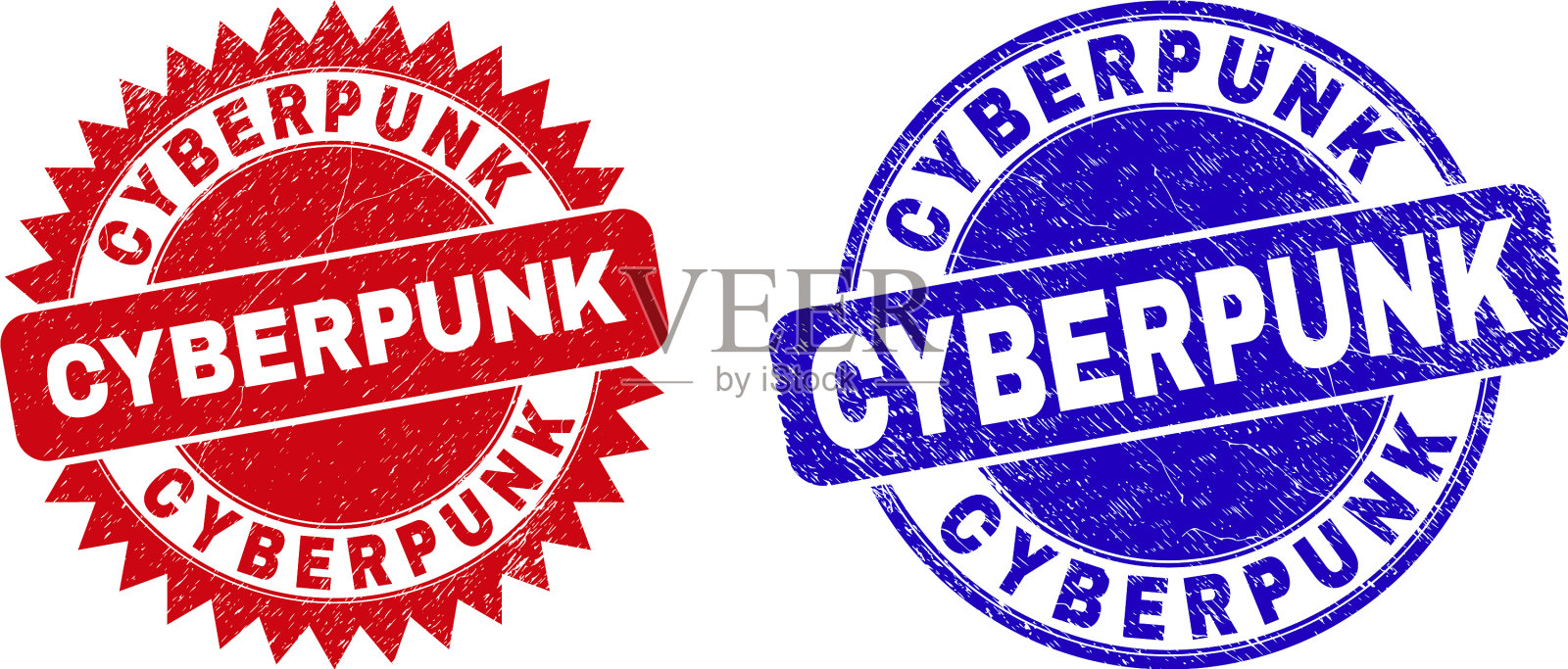 赛博朋克圆形和玫瑰形水印插画图片素材