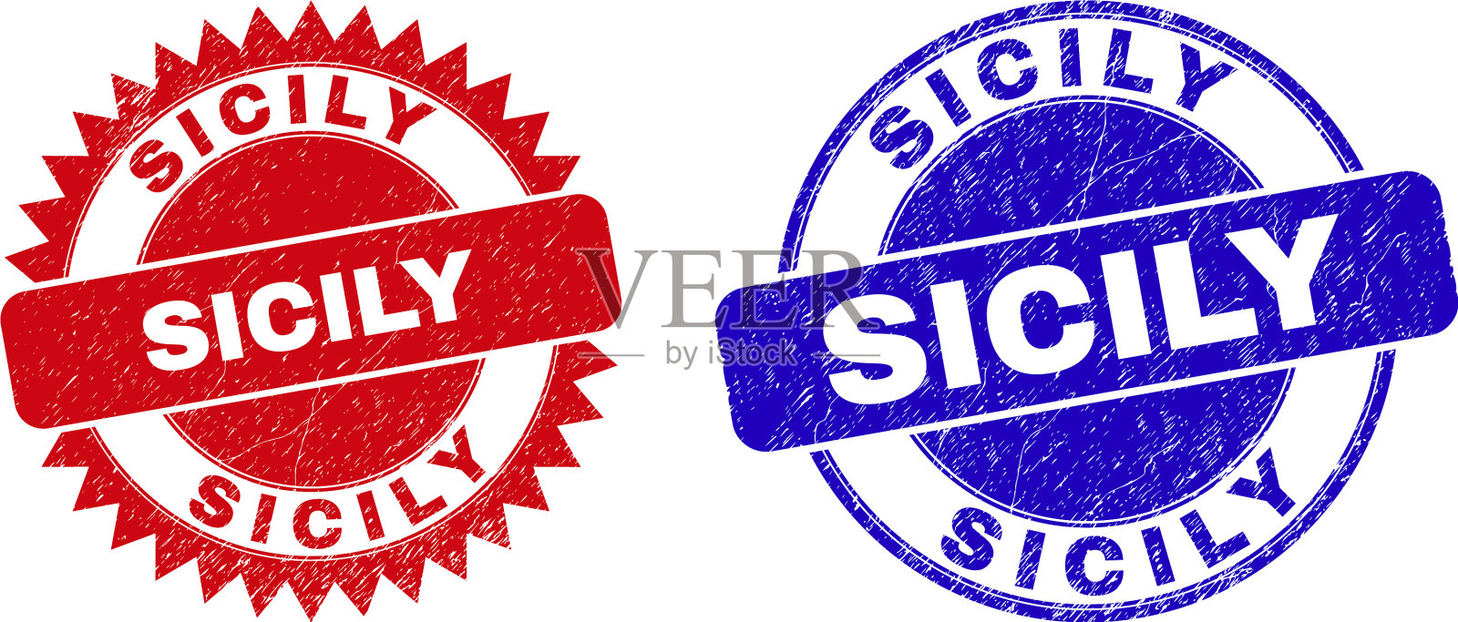 西西里岛圆形和玫瑰形橡胶邮票插画图片素材
