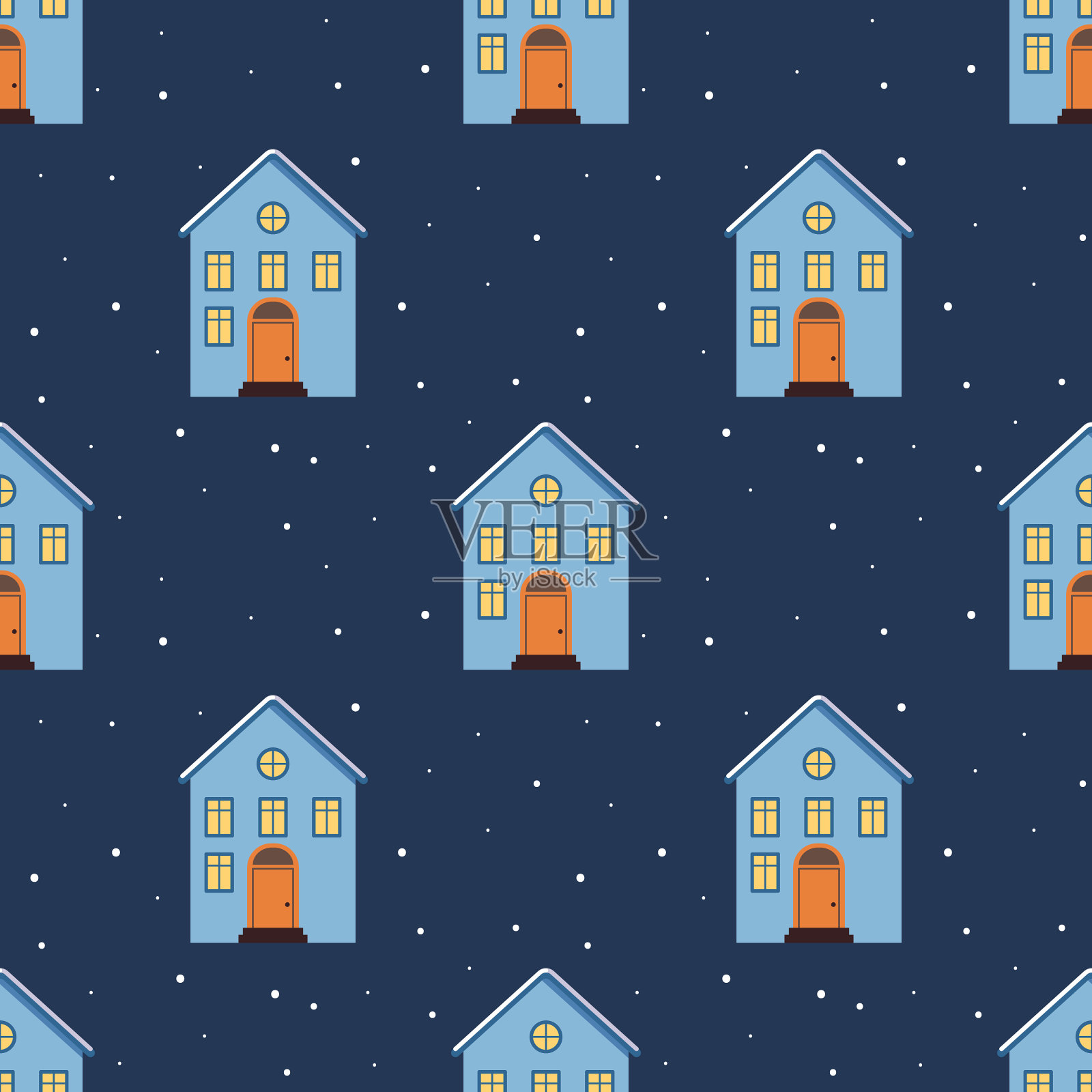 天衣无缝的图案搭配着可爱明亮的房子插画图片素材