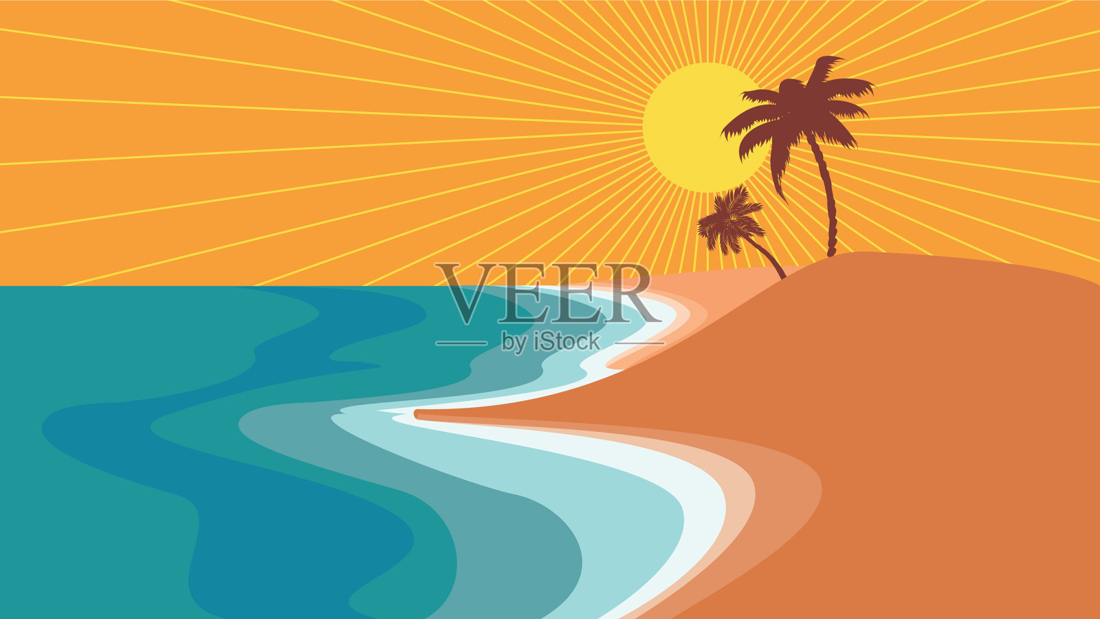海滨和棕榈树插画图片素材