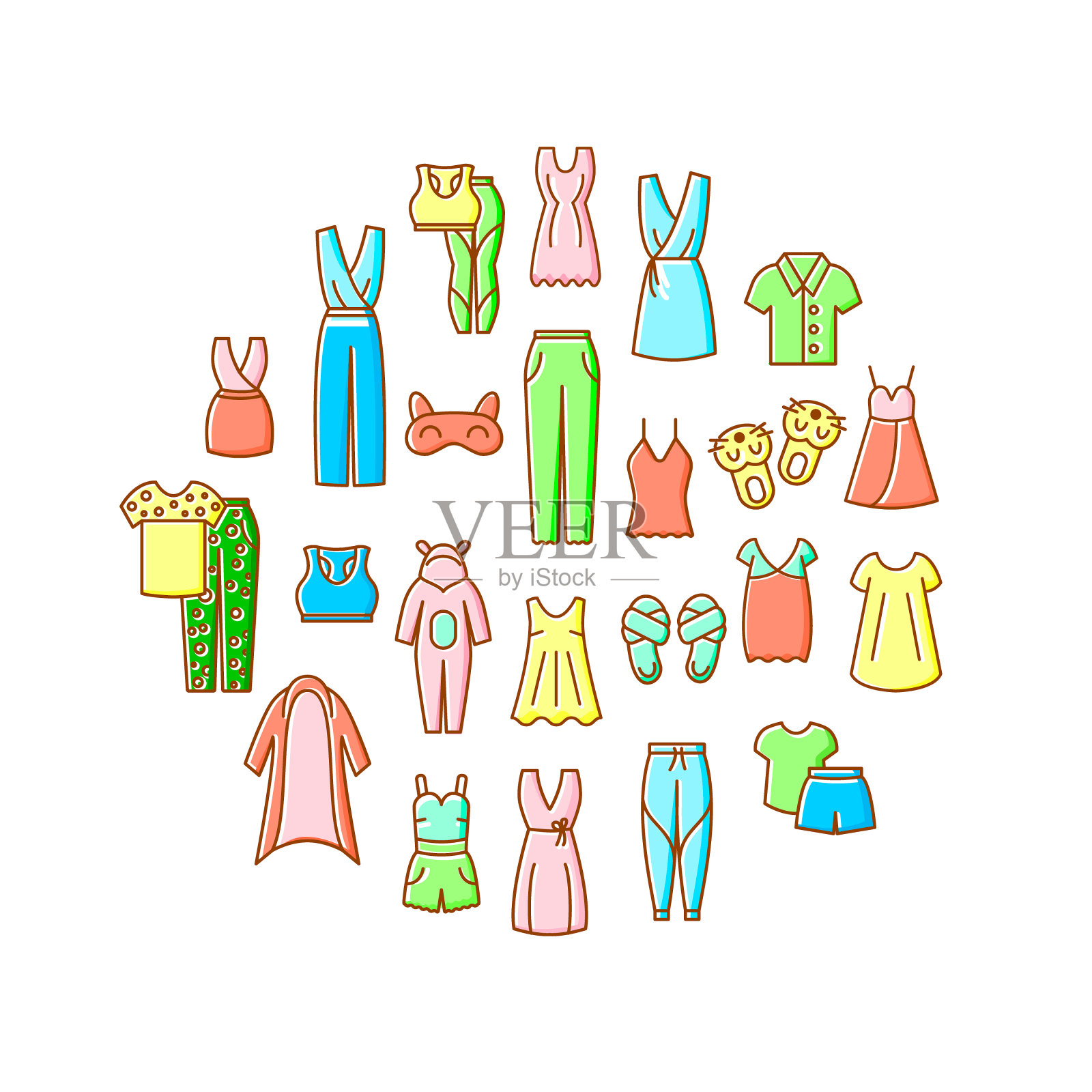 舒适的家装圈布局。家居服、睡衣。舒适的服装。孤立矢量图标插图插画图片素材