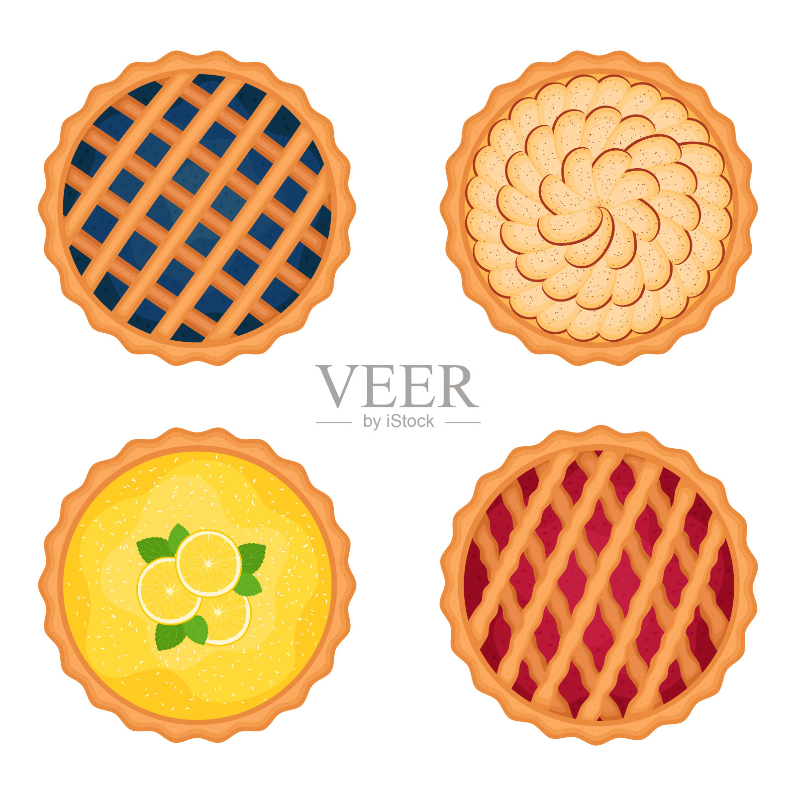 甜派集合，矢量插图插画图片素材