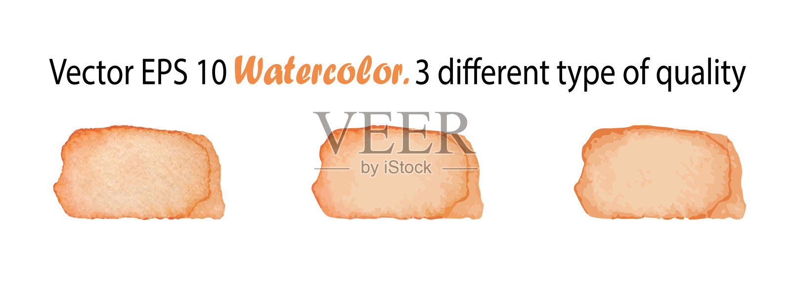 矢量水彩条纹插图孤立的白色背景。橘色刷条在三种不同类型的质量插画图片素材