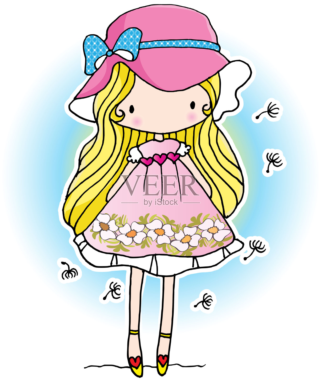 矢量卡通美丽的女孩与玩具心形插画图片素材