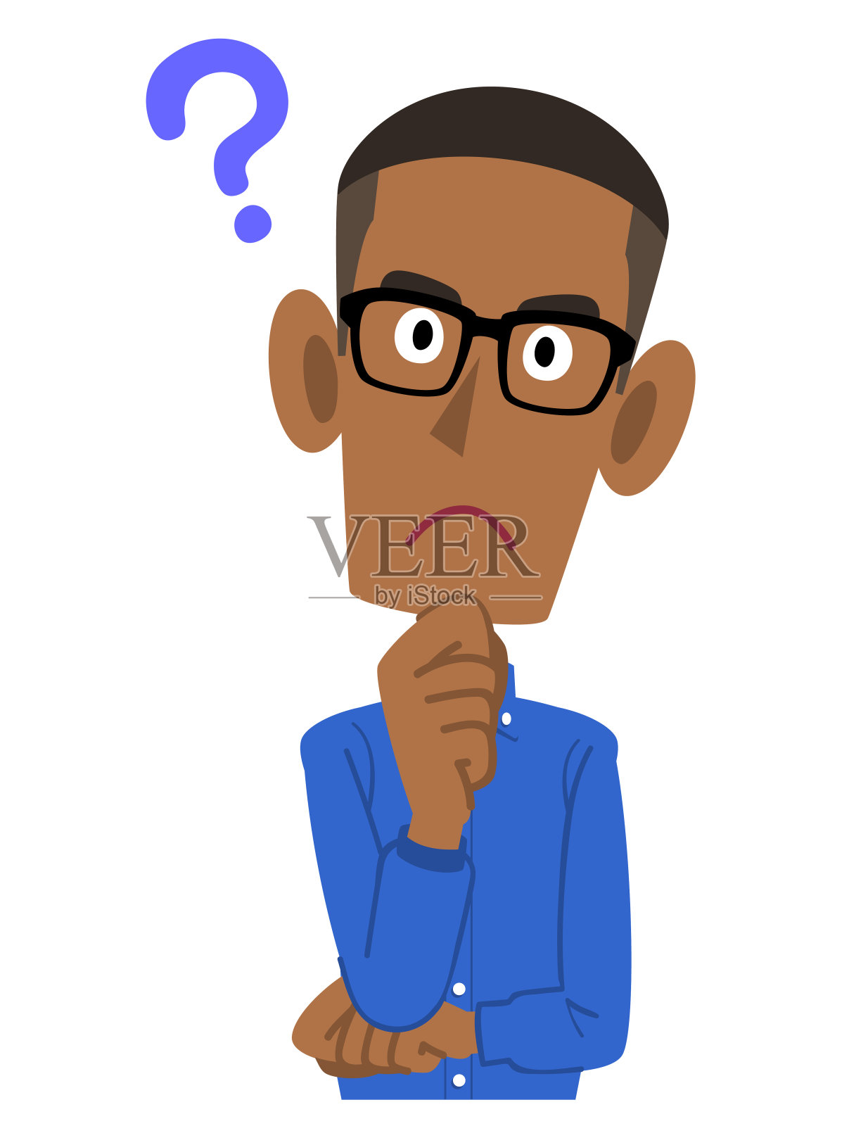 非洲人穿着便装，满腹疑虑插画图片素材