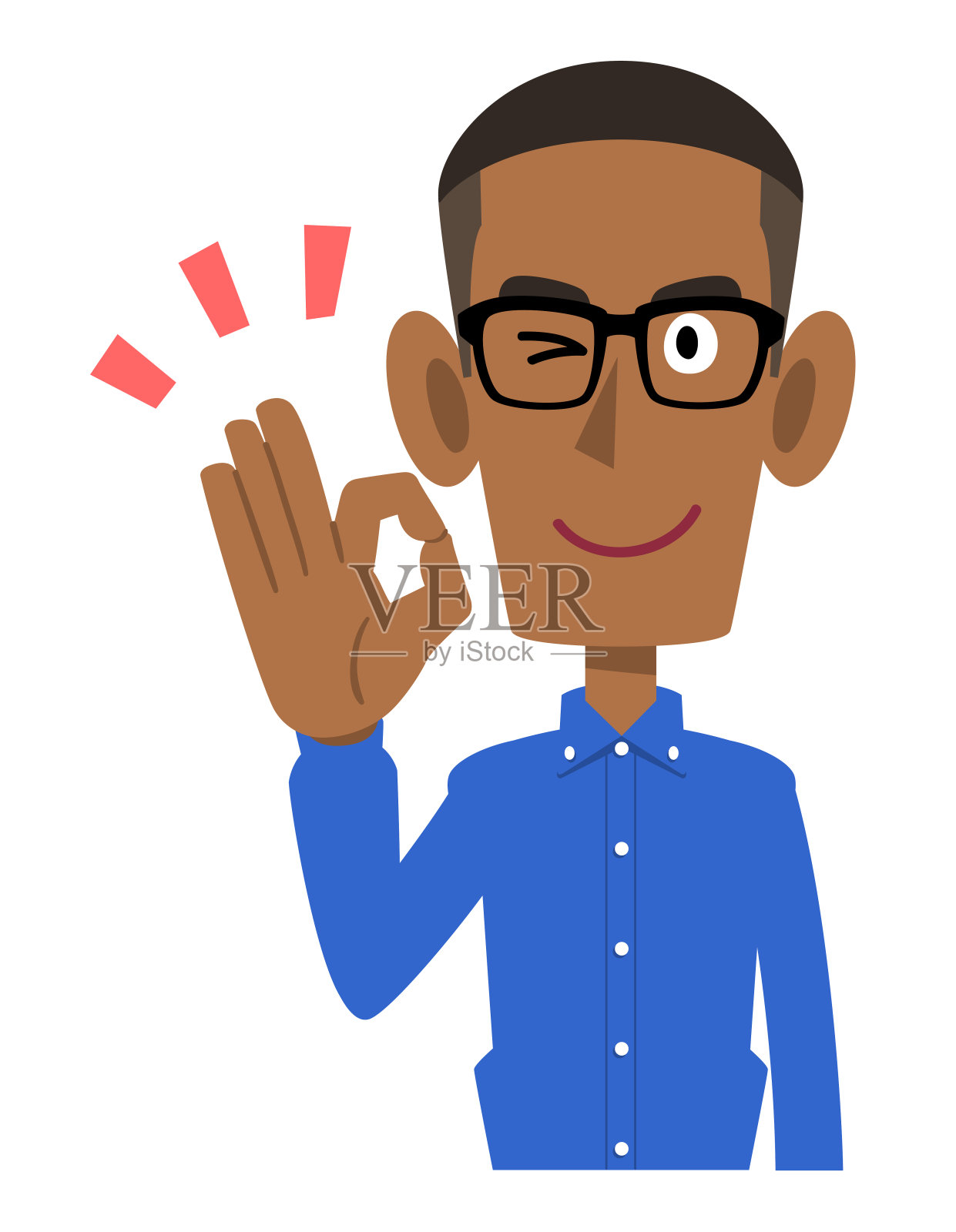 穿着便服的非洲人用手做可以辨认的记号插画图片素材