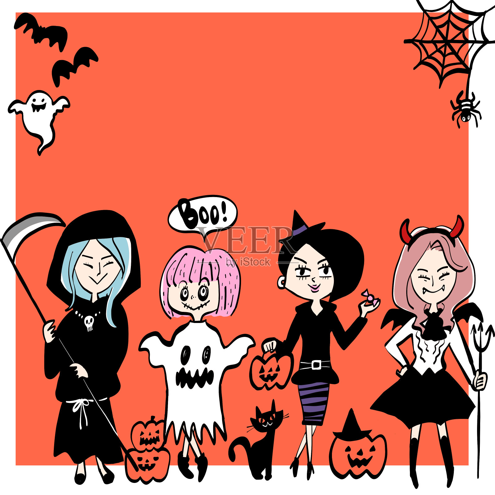 Cosplay女性性感万圣节派对插画图片素材