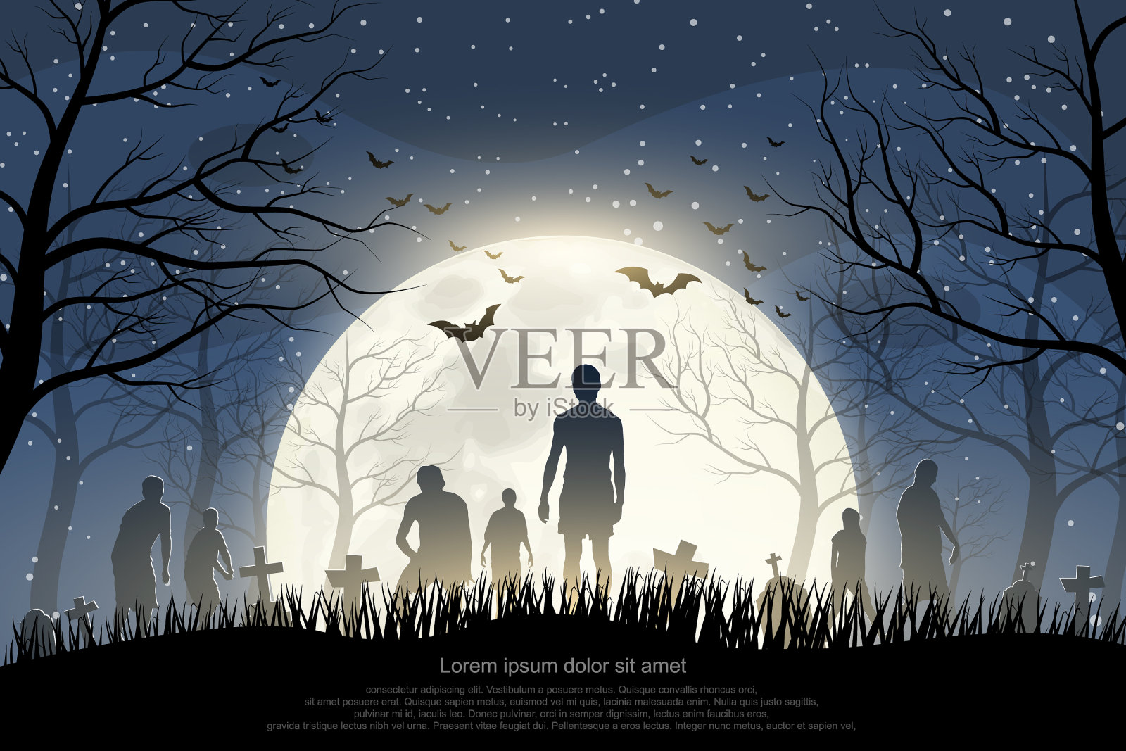 森林里挤满了饥饿的僵尸插画图片素材