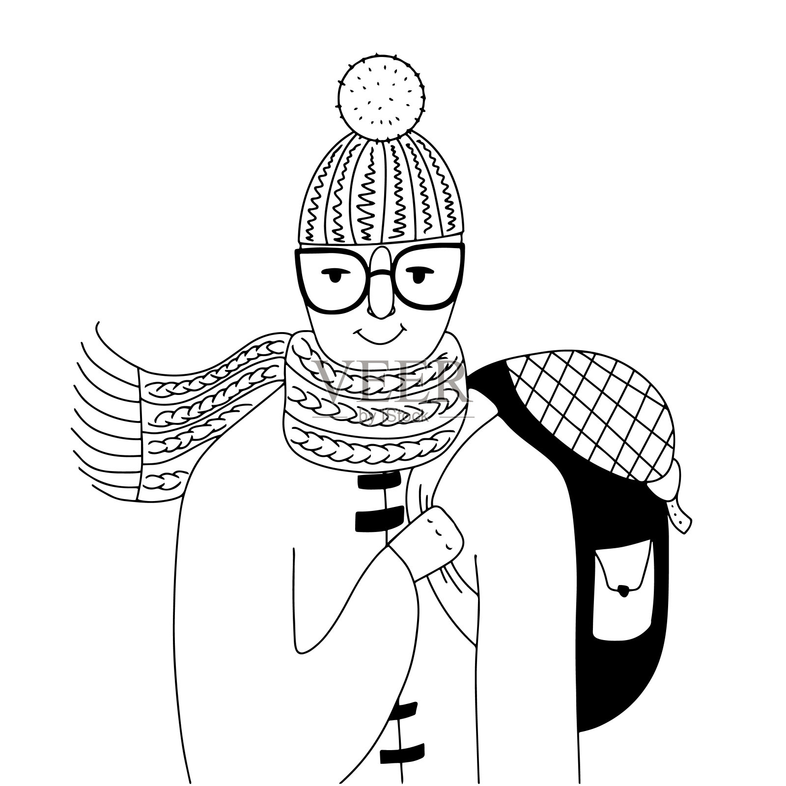 线条艺术的人穿着暖和的衣服插画图片素材