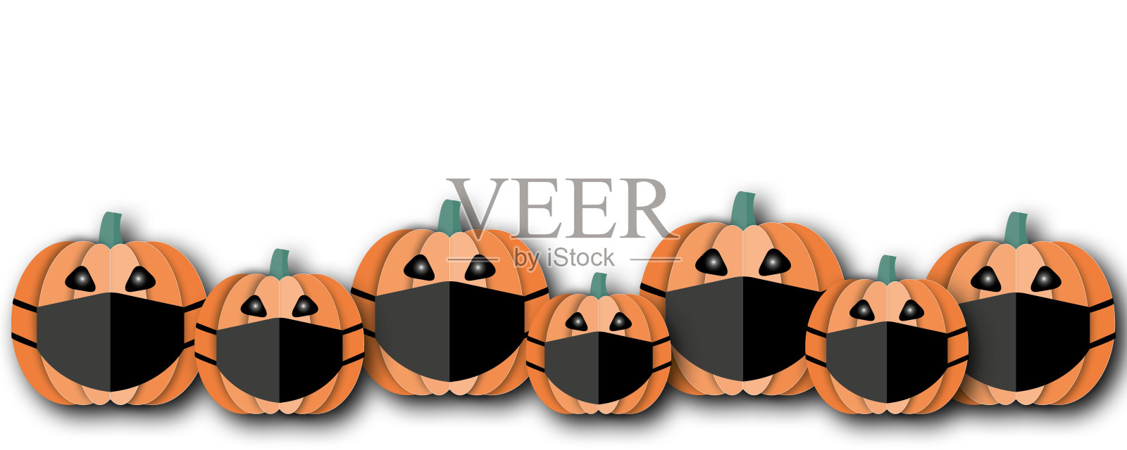 万圣节快乐南瓜和外科口罩在白色背景，万圣节插图。插画图片素材