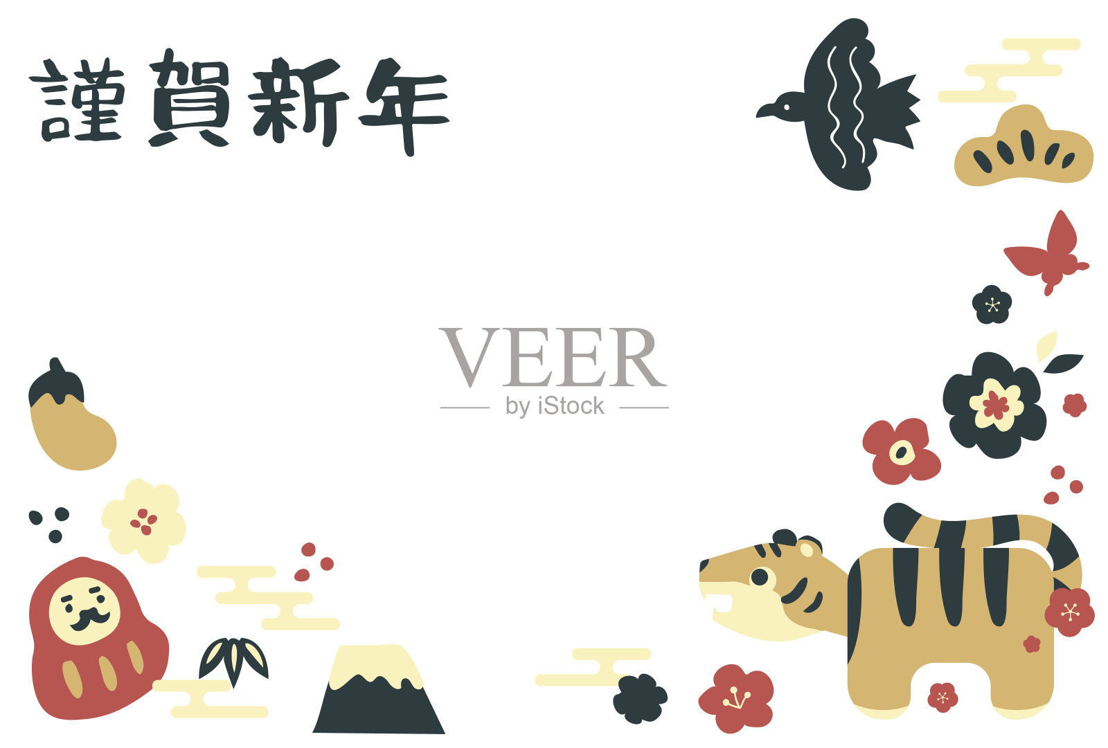 复古少女新年贺卡插画图片素材