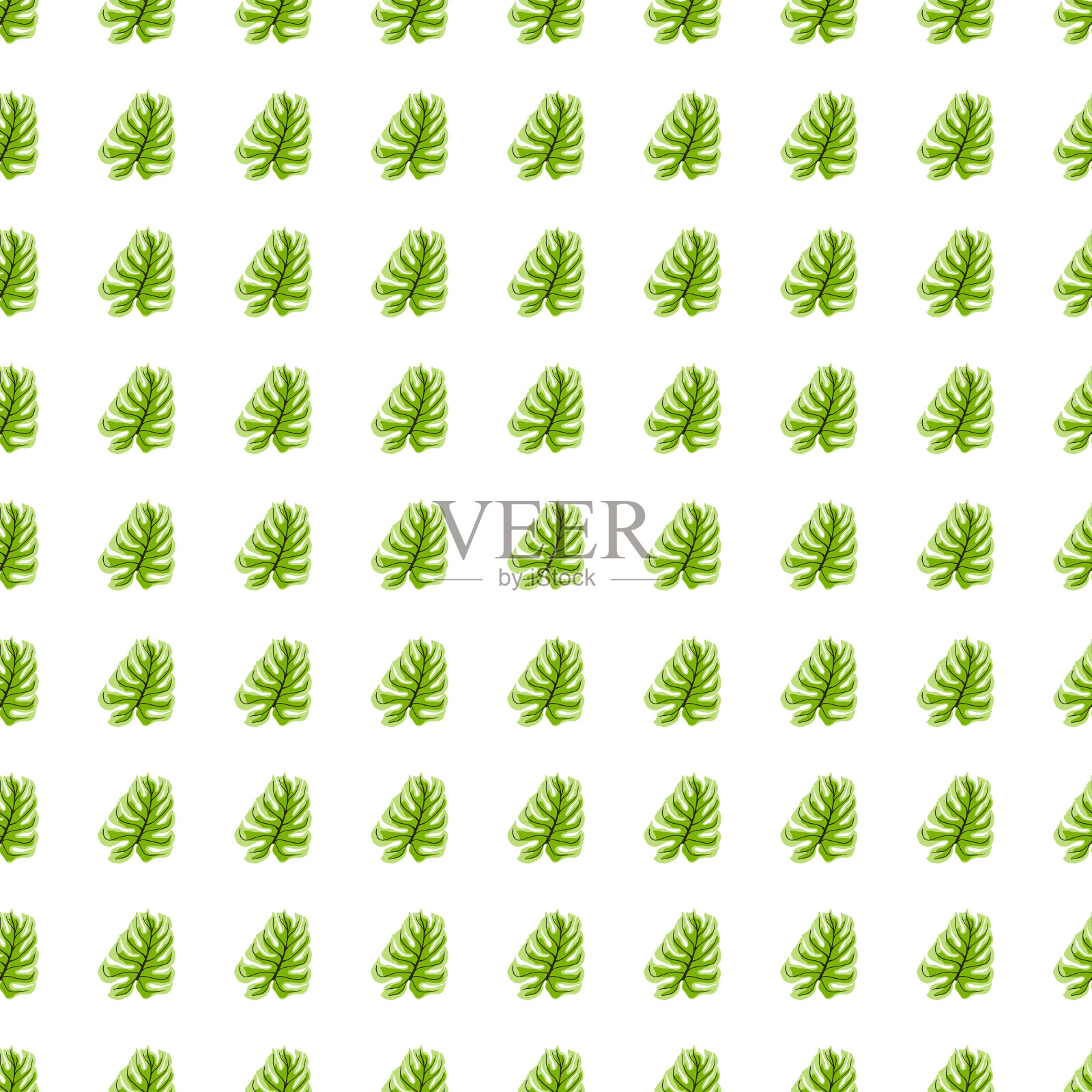 孤立无缝图案与小绿色怪物树叶元素。白色背景。插画图片素材