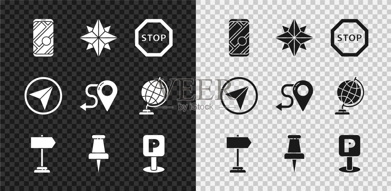 设置城市地图导航风起停车标志图标素材