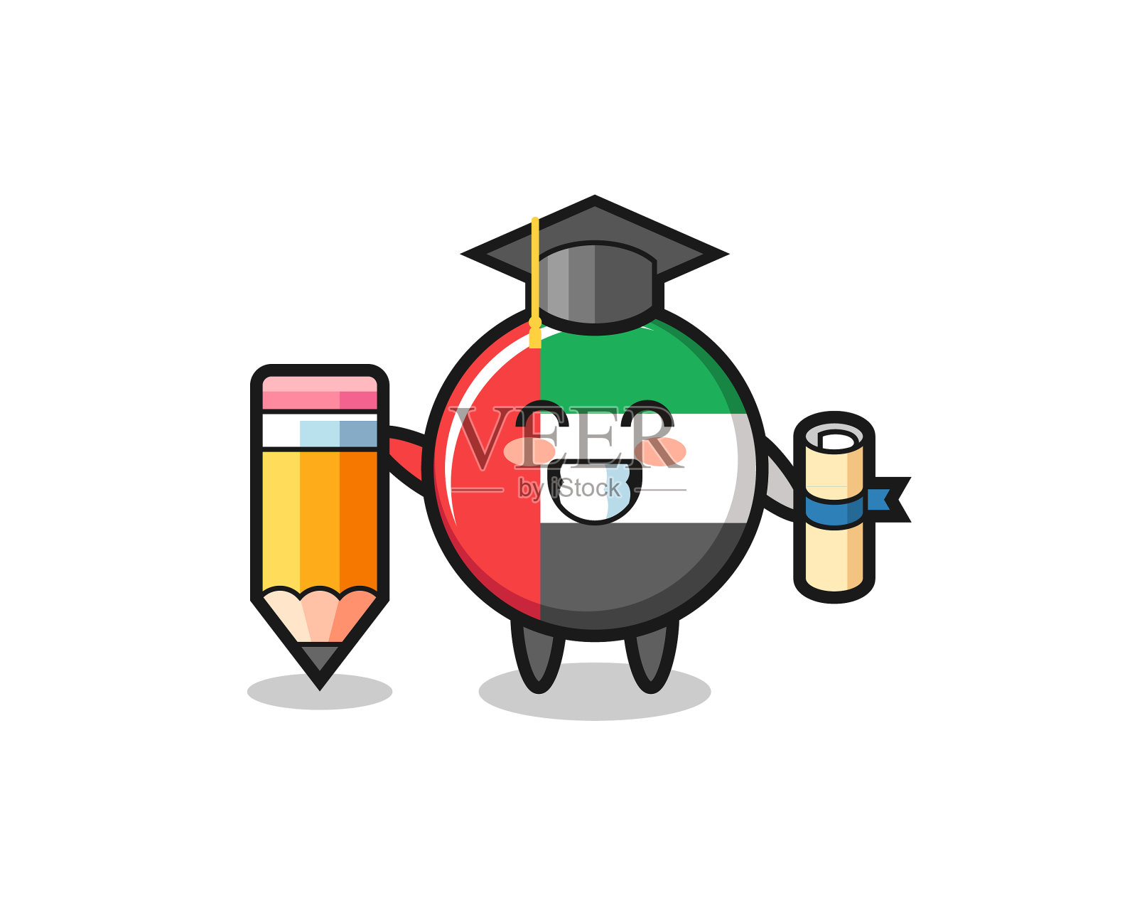 阿联酋国旗徽章卡通是毕业与巨人插画图片素材