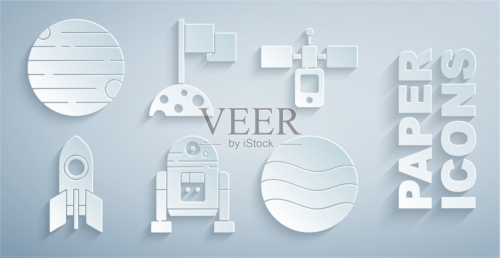 设置机器人卫星火箭船行星月球图标素材