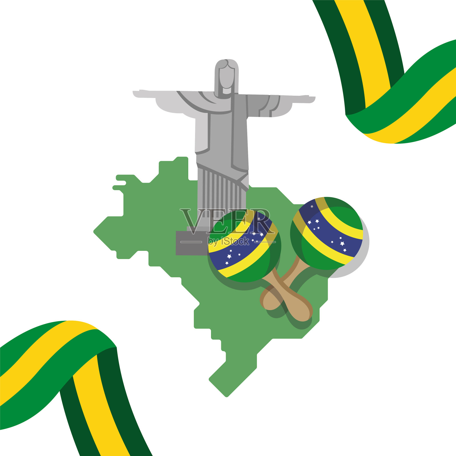 巴西独立日地图上的救世主基督插画图片素材