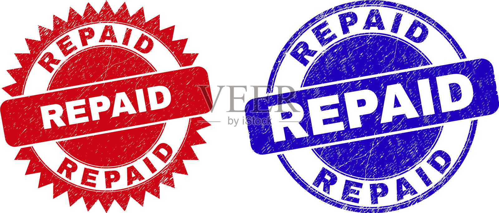 偿清圆形和玫瑰形印章与不洁设计元素图片