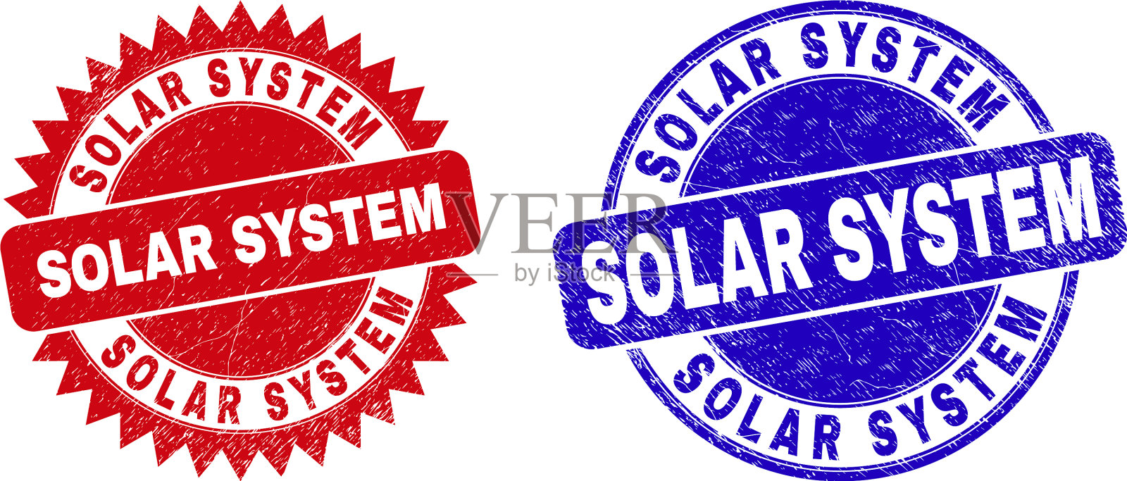 太阳系圆形及玫瑰形邮票插画图片素材