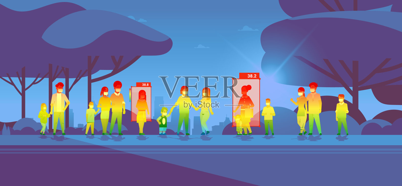 检测体温升高的人插画图片素材