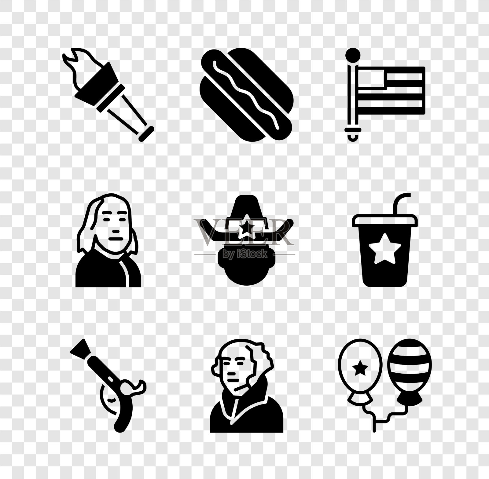 将火炬点燃热狗三明治美国国旗图标素材