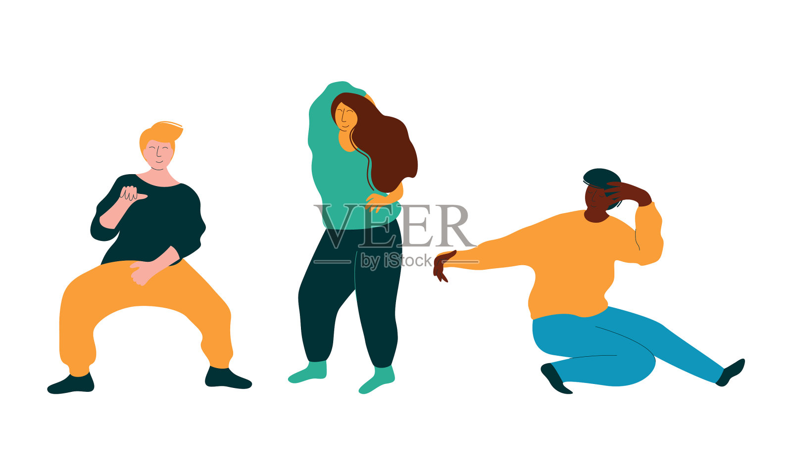 积极青年男女在舞台上表演插画图片素材