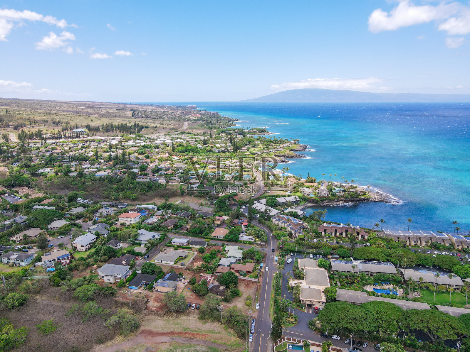夏威夷毛伊岛卡帕鲁亚海岸的鸟瞰图照片摄影图片
