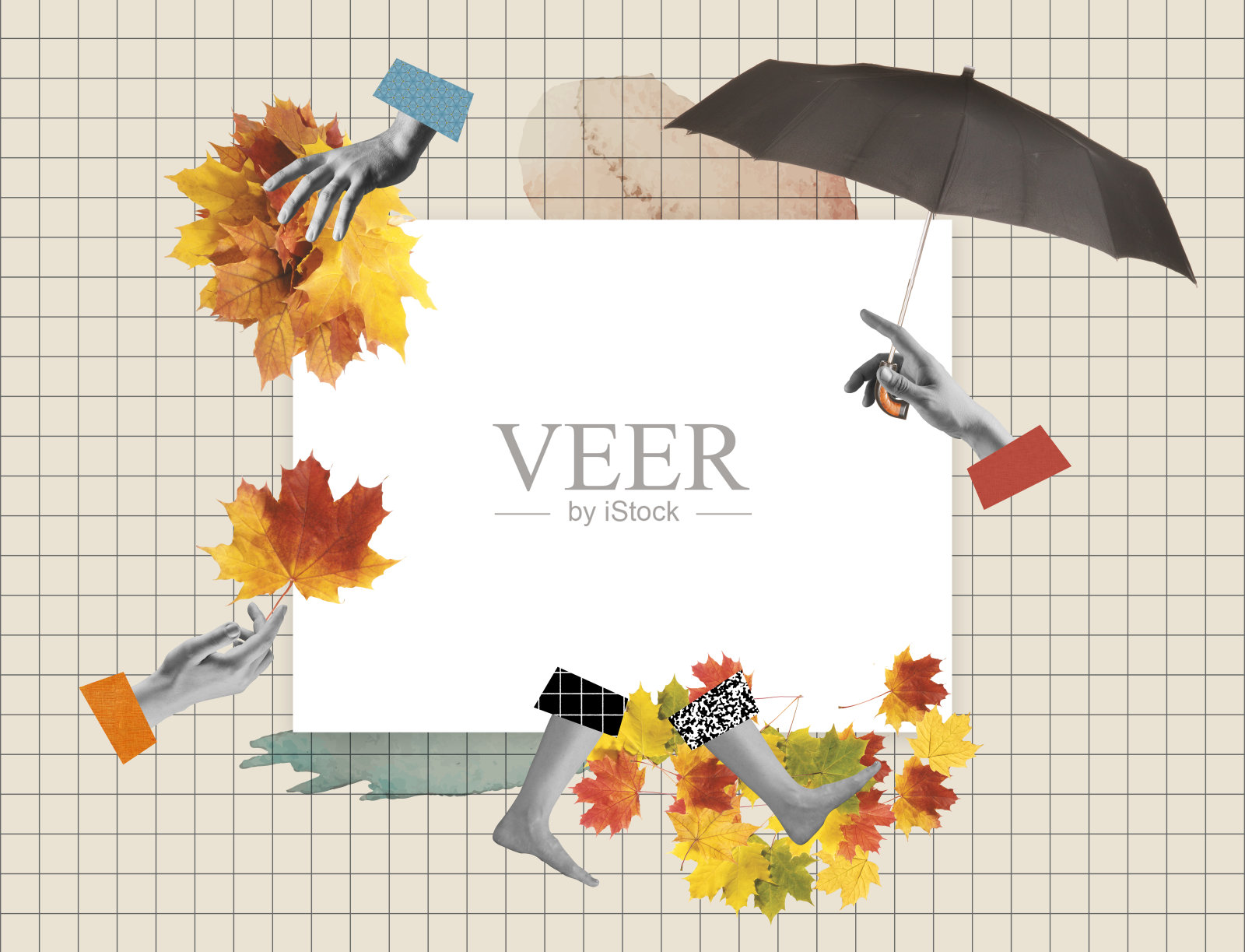 极简主义，当代艺术拼贴。灵感，想法，时尚的都市杂志风格。秋天心情，美与自然概念。贺卡设计插画图片素材