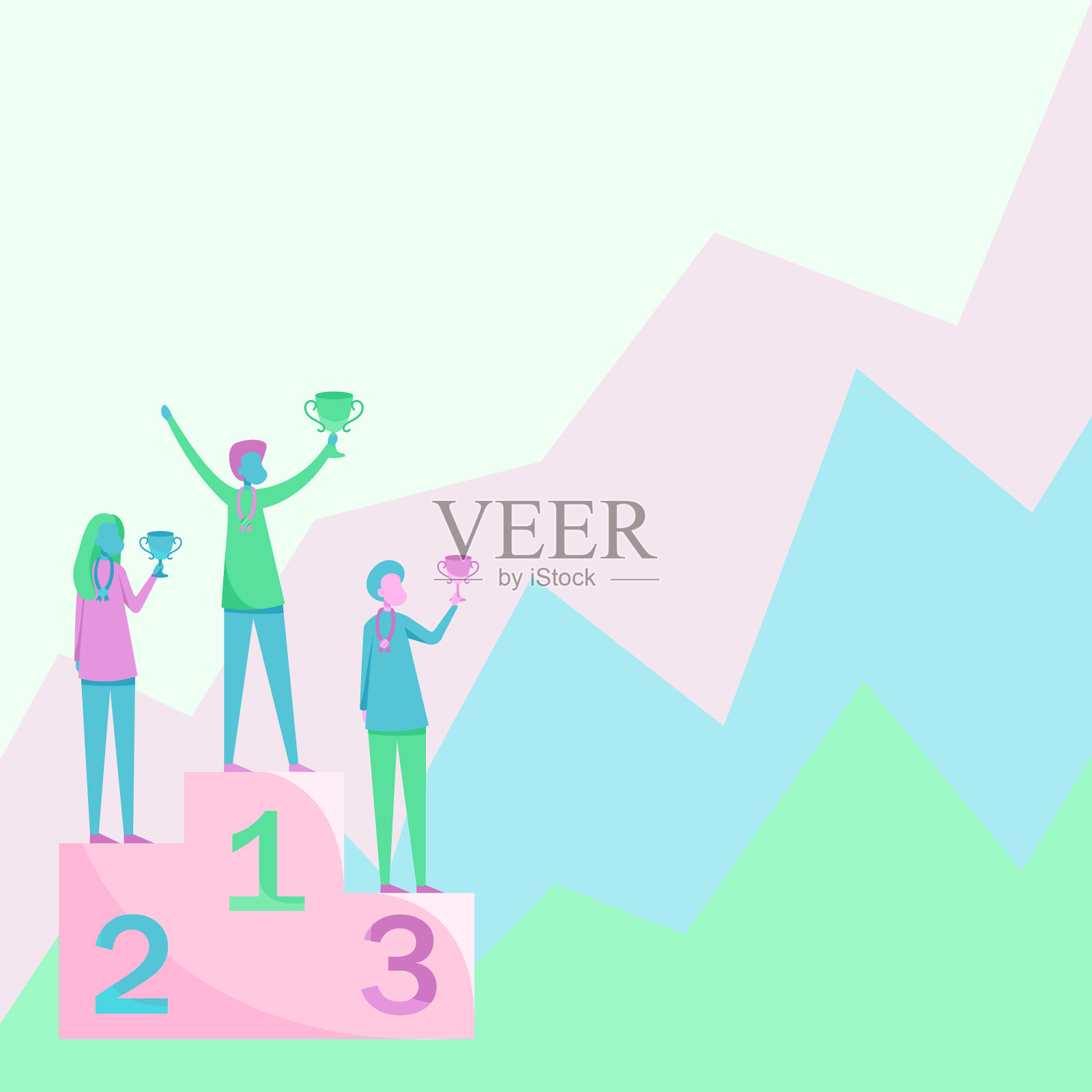 三位选手站在领奖台上画画插画图片素材