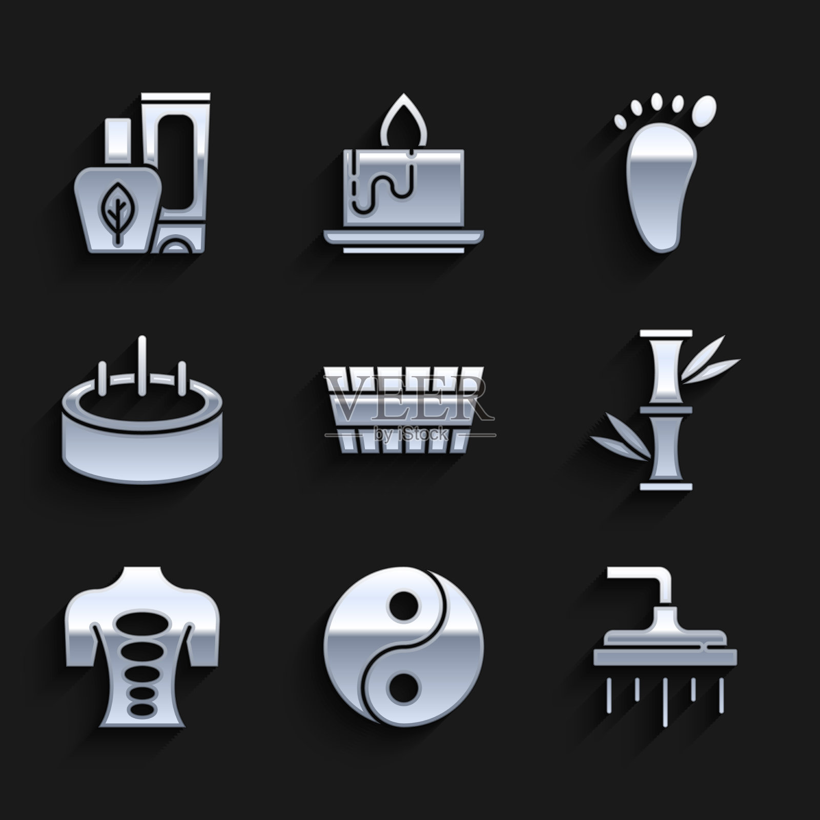 设置桑拿桶阴阳竹淋浴头图标素材