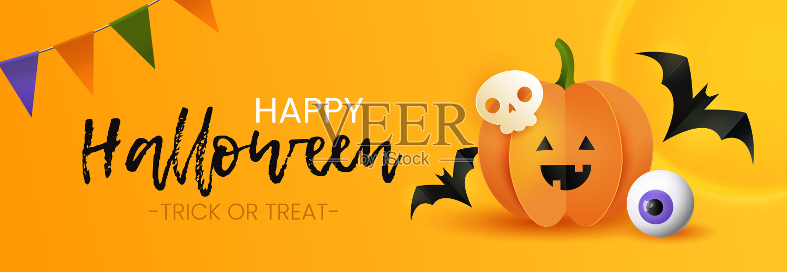 万圣节快乐。黄色的旗帜插画图片素材