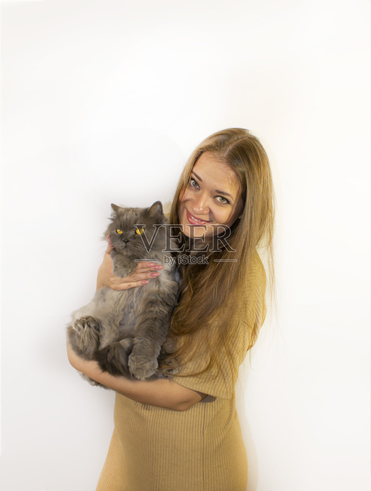 年轻漂亮的女人带着猫去看兽医照片摄影图片