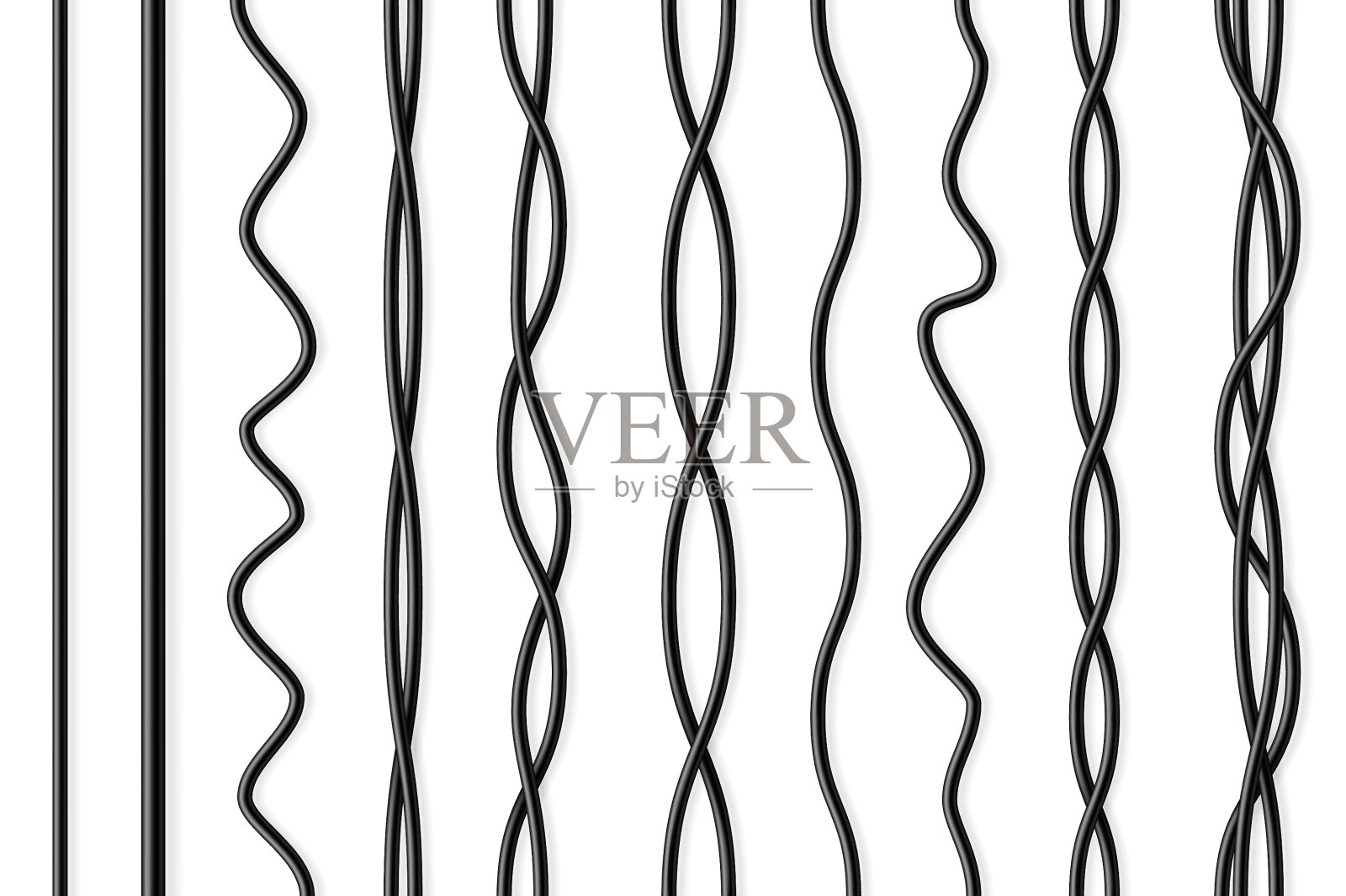设置黑色柔性电缆与阴影插画图片素材