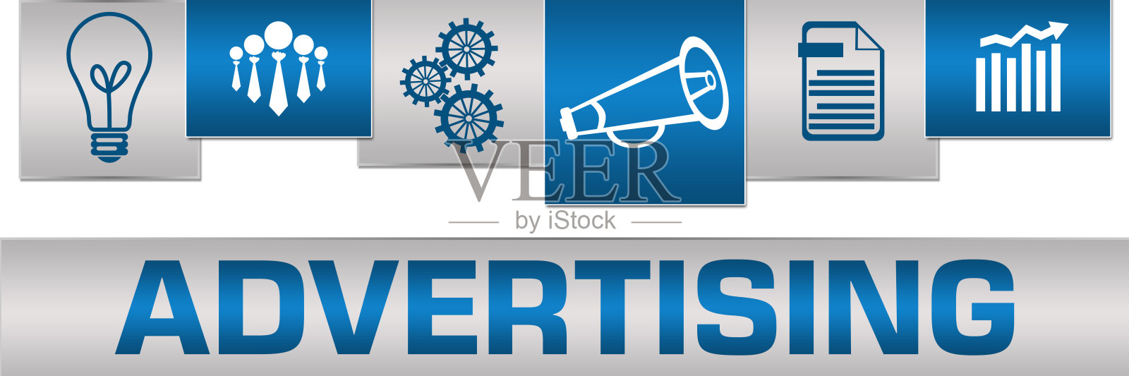 广告业务符号蓝色灰色在顶部水平插画图片素材