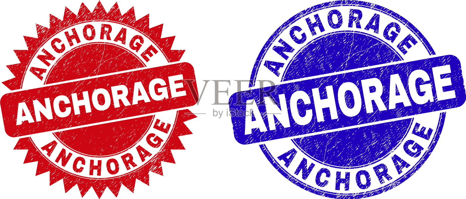 锚地的圆形和玫瑰形邮票与不幸插画图片素材