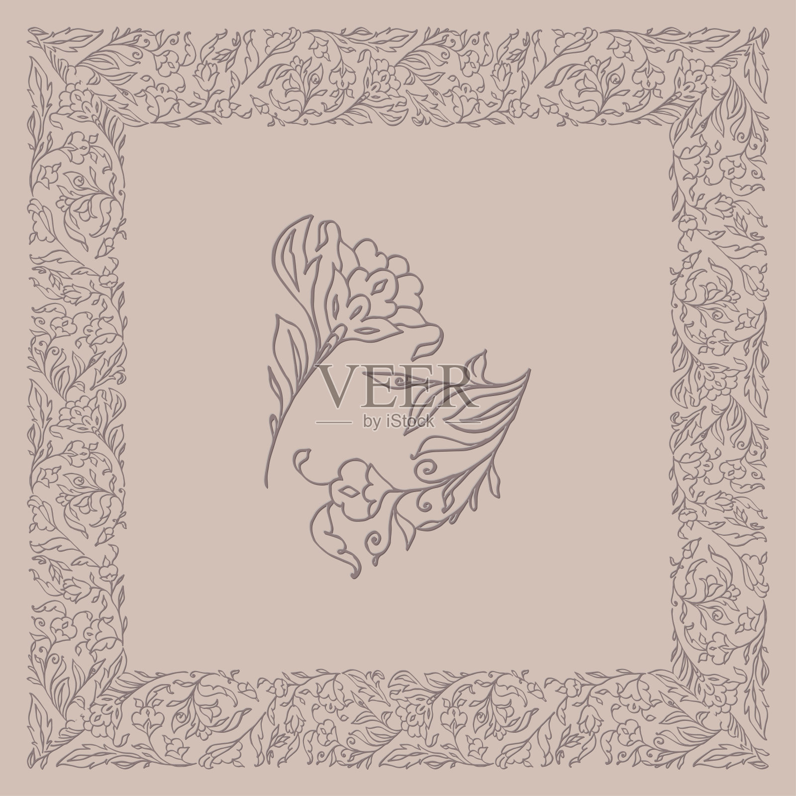 波斯东方植物装饰无缝图案边界手绘花和叶插图插画图片素材