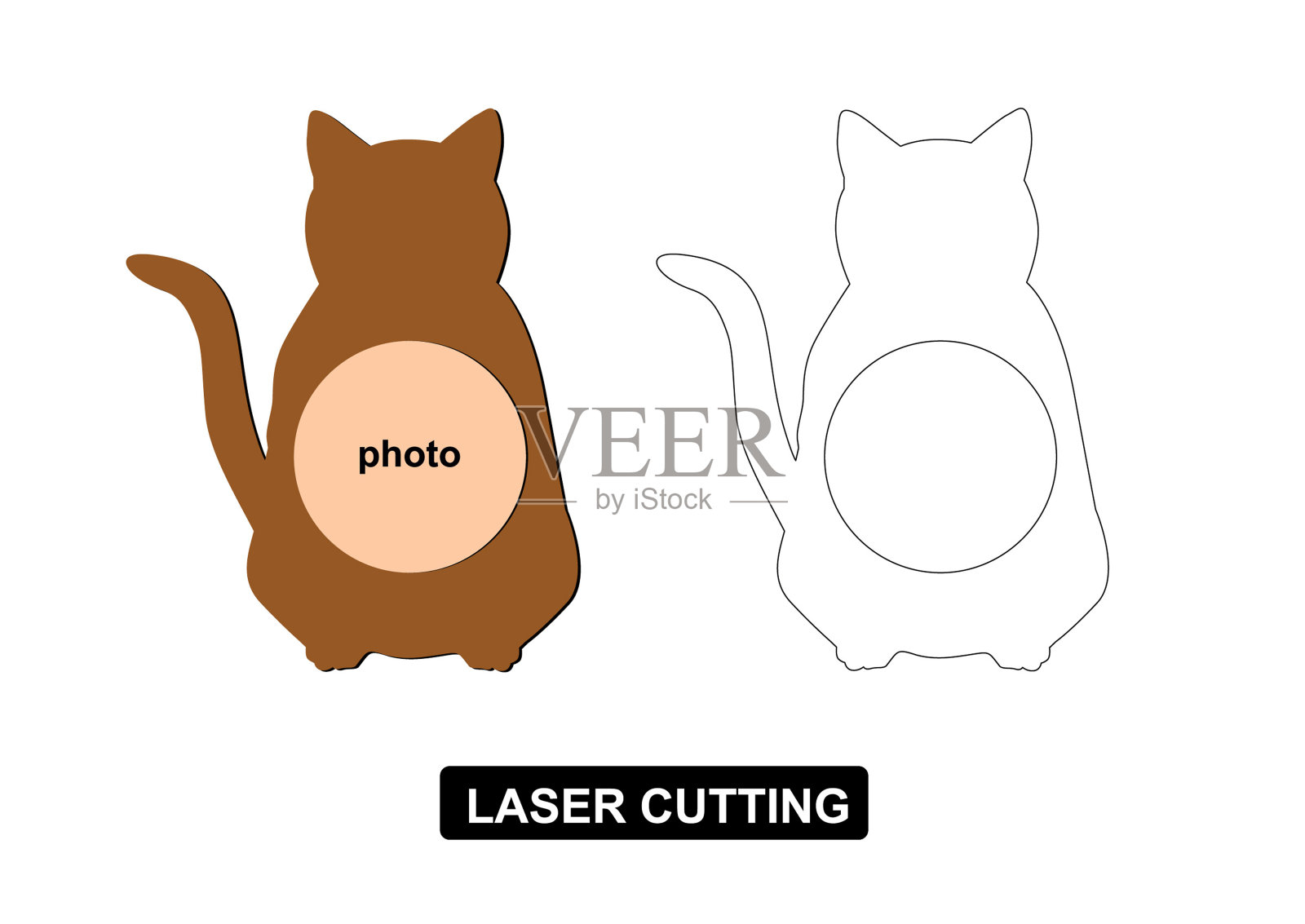 两只猫的剪影，尾巴交织成心形。模板用于激光切割，剪纸，木材，金属。墙贴纸,面板。手绘矢量插图。插画图片素材