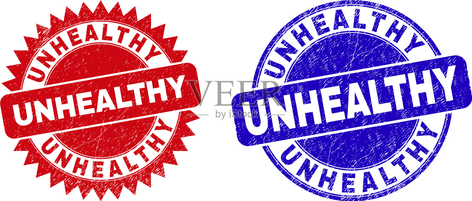 不健康的圆形和玫瑰形封条，污迹斑斑插画图片素材